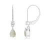 Angara Pear Opal Leverback Drop Earrings With Diamond In White Gold/milky With Medium Play Of Colour