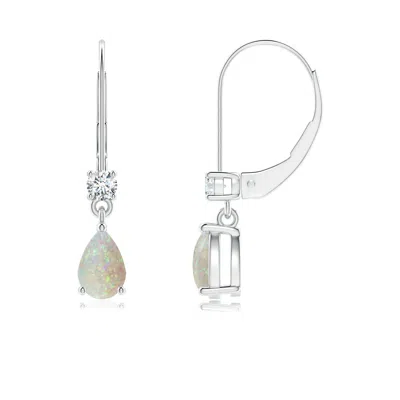 Angara Pear Opal Leverback Drop Earrings With Diamond In Metallic