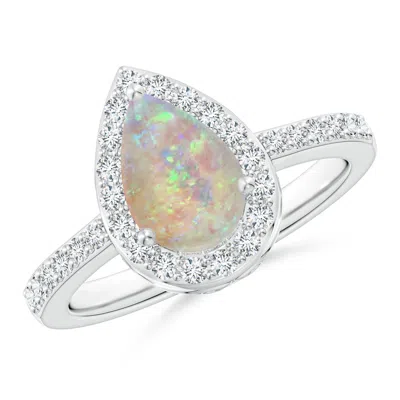 Angara Pear Opal Ring With Diamond Halo