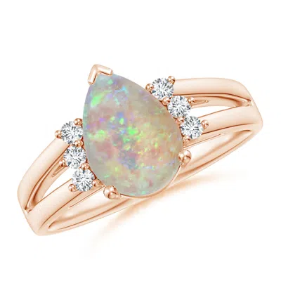 Angara Pear Opal Ring With Triple Diamond Accents In Gold