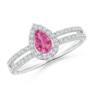 Angara Pear Pink Sapphire And Diamond Halo Split Shank Ring In Metallic