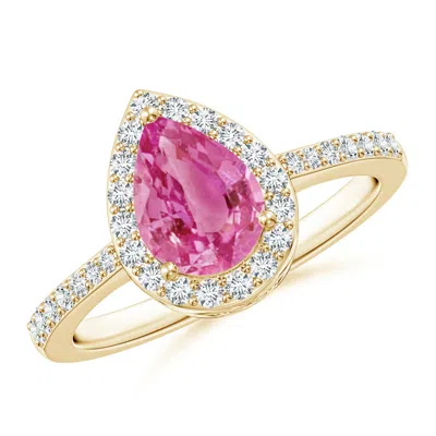 Angara Pear Pink Sapphire Ring With Diamond Halo In Gold