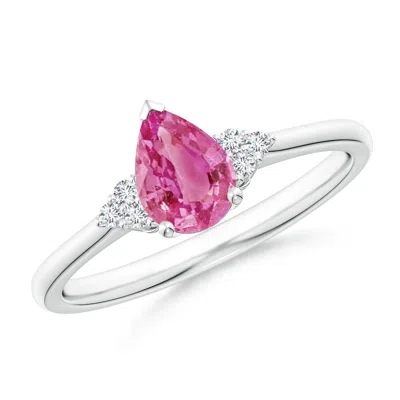 Angara Pear Pink Sapphire Solitaire Ring With Trio Diamond Accents