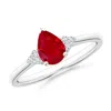 Angara Pear Ruby Solitaire Ring With Trio Diamond Accents