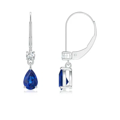 Angara Pear Sapphire Leverback Drop Earrings With Diamond In Metallic