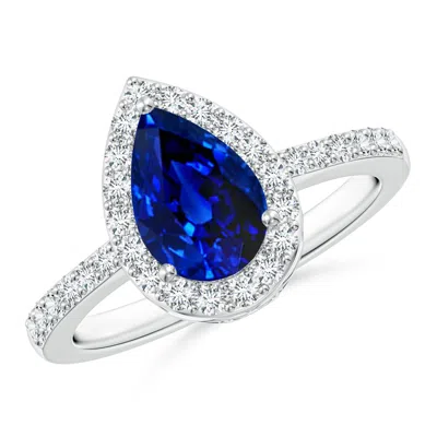 Angara Pear Sapphire Ring With Diamond Halo
