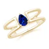 Angara Pear Sapphire Solitaire Parallel Split Shank Ring In Yellow Gold/deep Rich Blue