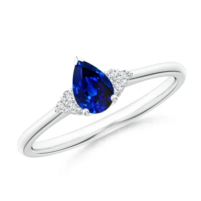 Angara Pear Sapphire Solitaire Ring With Trio Diamond Accents In Blue