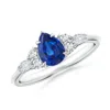 Angara Pear Shape Blue Sapphire Side Stone Engagement Ring With Diamonds In White Gold/medium To Rich Blue