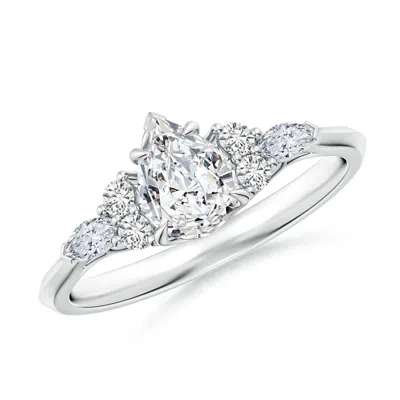 Angara Pear Shape Diamond Side Stone Engagement Ring With Diamonds In Metallic