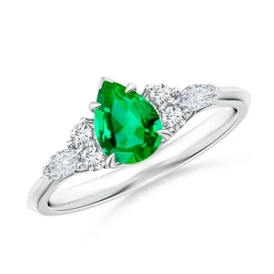 Angara Pear Shape Emerald Side Stone Engagement Ring With Diamonds In Metallic