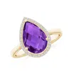 Angara Pear-shaped Amethyst Cocktail Ring With Diamond Halo In Yellow Gold/dark Purple