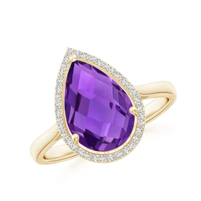 Angara Pear-shaped Amethyst Cocktail Ring With Diamond Halo In Purple
