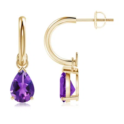 Angara Pear-shaped Amethyst Drop Earrings With Screw Back In Purple