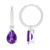 Angara Pear-shaped Amethyst Hinged Hoop Drop Earrings In White Gold/dark Purple