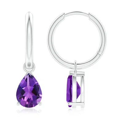 Angara Pear-shaped Amethyst Hinged Hoop Drop Earrings In Metallic