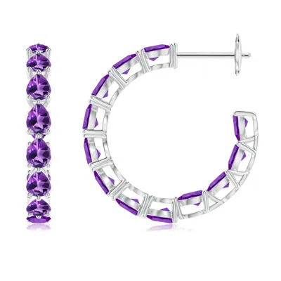 Angara Pear-shaped Amethyst Inside-out Medium Hoop Earrings In Purple
