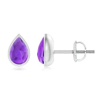 Angara Pear-shaped Amethyst Solitaire Stud Earrings In Purple