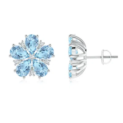 Angara Pear-shaped Aquamarine And Diamond Flower Stud Earrings In Metallic