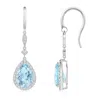 Angara Pear-shaped Aquamarine Drop Earrings With Diamond Halo In White Gold/light Swiss Blue