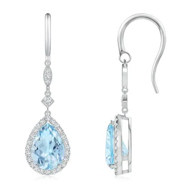 Angara Pear-shaped Aquamarine Drop Earrings With Diamond Halo In Metallic