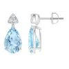 Angara Pear-shaped Aquamarine Drop Earrings With Trio Diamonds In White Gold/light Swiss Blue