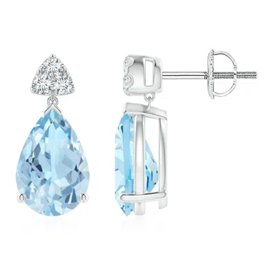 Angara Pear-shaped Aquamarine Drop Earrings With Trio Diamonds In Metallic