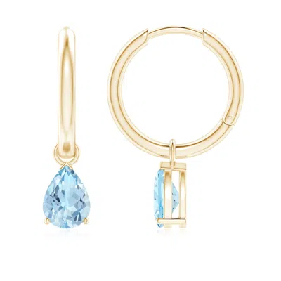 Angara Pear-shaped Aquamarine Hinged Hoop Drop Earrings In Blue