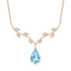Angara Pear-shaped Aquamarine Necklace With Leaf Motifs In Rose Gold/swiss Blue