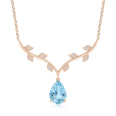 Angara Pear-shaped Aquamarine Necklace With Leaf Motifs In Gold