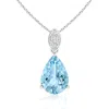 Angara Pear-shaped Aquamarine Pendant With Leaf Bale In White Gold/swiss Blue