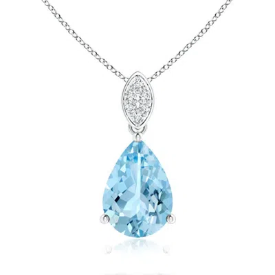 Angara Pear-shaped Aquamarine Pendant With Leaf Bale In Blue
