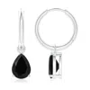 Angara Pear-shaped Black Onyx Hinged Hoop Drop Earrings In White Gold