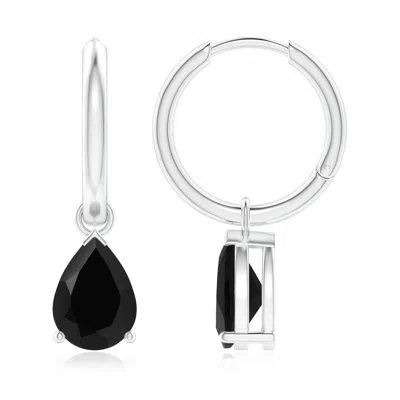 Angara Pear-shaped Black Onyx Hinged Hoop Drop Earrings