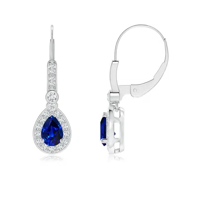 Angara Pear-shaped Blue Sapphire And Diamond Halo Drop Earrings In Metallic