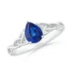 Angara Pear-shaped Blue Sapphire Celtic Knot Engagement Ring In White Gold/medium To Rich Blue