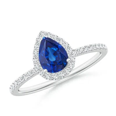 Angara Pear-shaped Blue Sapphire Classic Halo Engagement Ring
