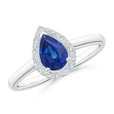 Angara Pear-shaped Blue Sapphire Halo Engagement Ring
