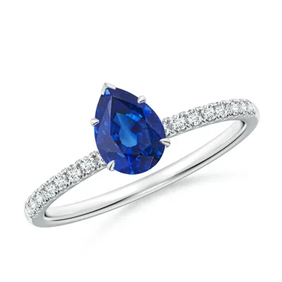 Angara Pear-shaped Blue Sapphire Hidden Halo Engagement Ring In White