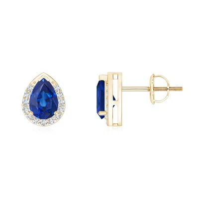 Angara Pear-shaped Blue Sapphire Stud Earrings With Diamond Halo