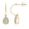 Angara Pear-shaped Cabochon Opal Drop Earrings With Screw Back In Yellow Gold/milky With High Play Of Colour