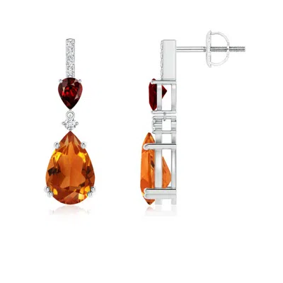 Angara Pear-shaped Citrine And Garnet Drop Earrings With Diamonds In Metallic