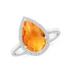 Angara Pear-shaped Citrine Cocktail Ring With Diamond Halo In White Gold/golden