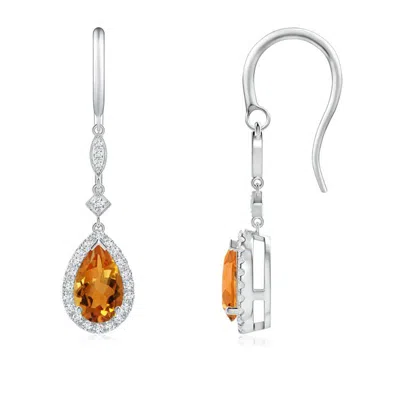 Angara Pear-shaped Citrine Drop Earrings With Diamond Halo In Metallic