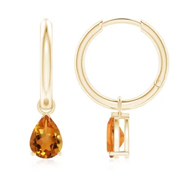 Angara Pear-shaped Citrine Hinged Hoop Drop Earrings In Orange