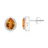 Angara Pear-shaped Citrine Stud Earrings With Diamond Halo In White Gold/golden