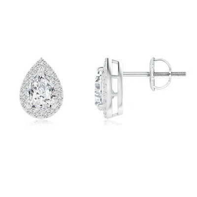 Angara Pear-shaped Diamond Halo Stud Earrings In White