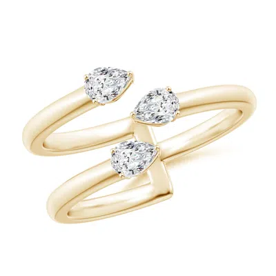 Angara Pear-shaped Diamond Three Stone Open Ring In Gold