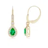Angara Pear-shaped Emerald And Diamond Halo Drop Earrings In Yellow Gold/rich Medium Green