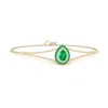 Angara Pear-shaped Emerald Bracelet With Double Halo In Yellow & White Gold/rich Medium Green